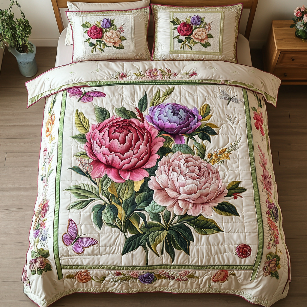 Soft Blossom Quilted Bedding Set Holiday Duvet Cover Set Christmas Gifts For Flower Lovers