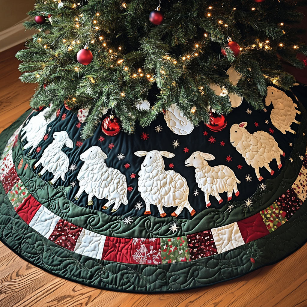 Soft Fleece Fields Quilted Christmas Tree Skirt Festive Tree Base Cover