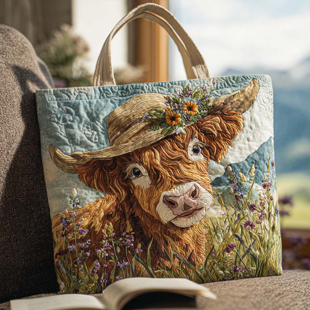 Soft Highlander Quilted Tote Bag Cow Novelty Gifts