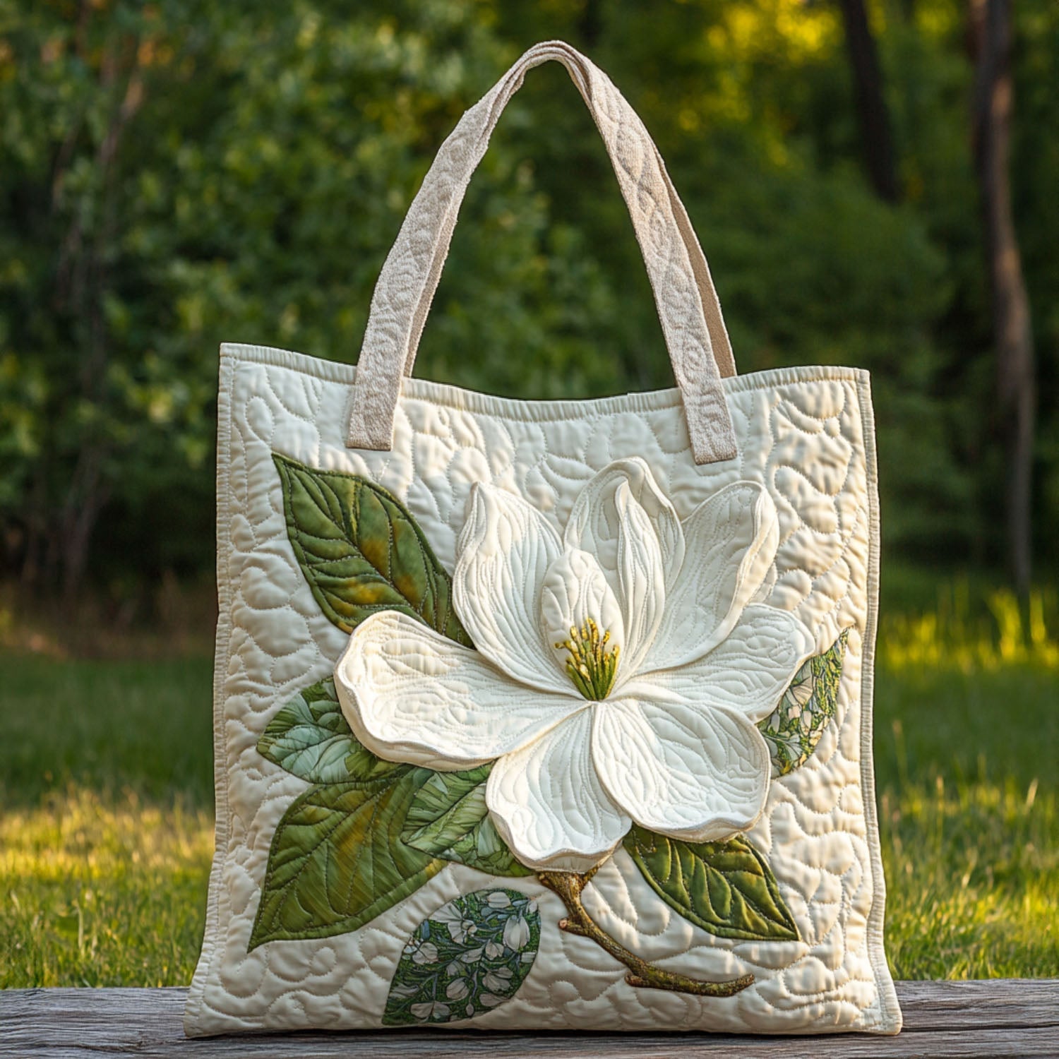 Soft Magnolia Quilted Tote Bag Christmas Gifts For Flower Lovers