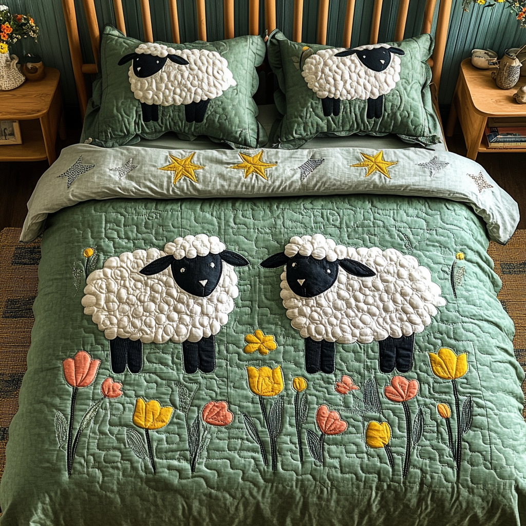 Soft Meadow Quilted Bedding Set Bedroom Decor Ideas Sheep Themed Presents