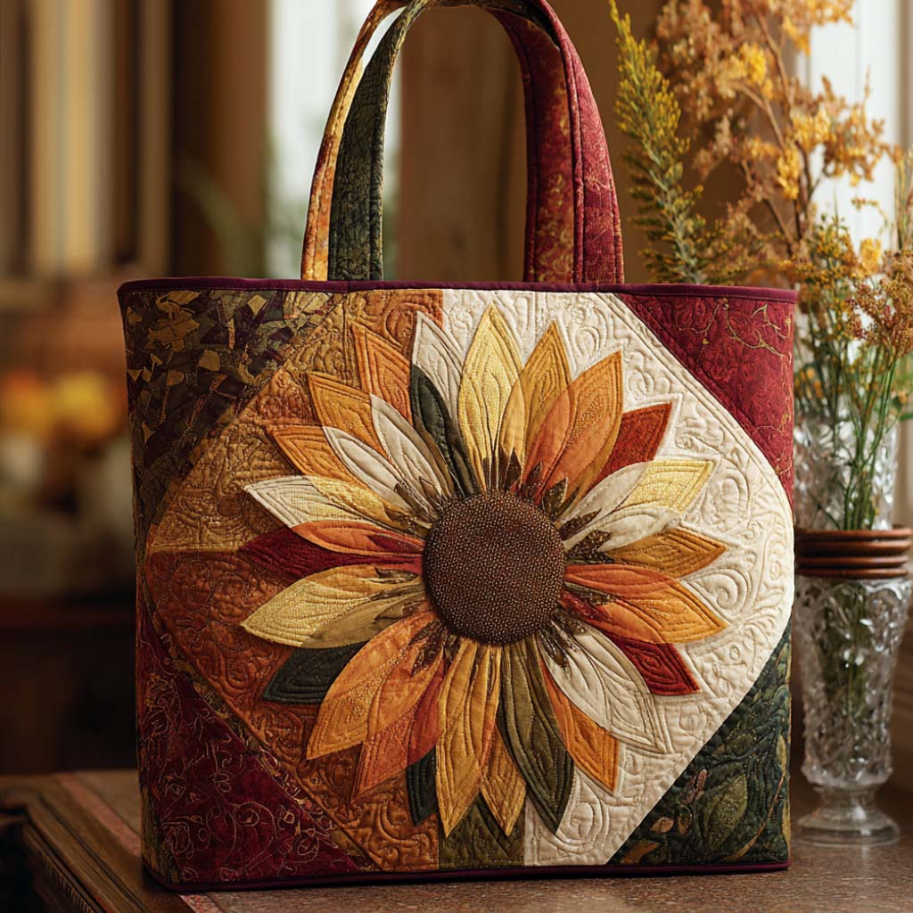 Soft Morning Quilted Tote Bag Sunflower Christmas Gift Ideas