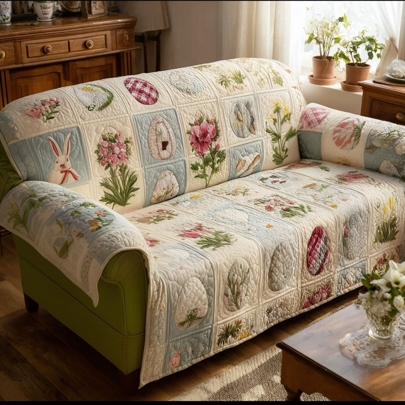 Soft Pastel Easter Quilted Sofa Cover Spring Furniture Decor Best Gift For Easter Lovers