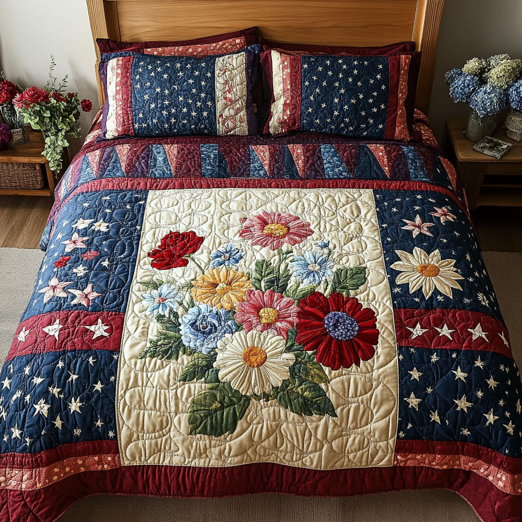 Soft Petal Quilted Bedding Set Christmas Bedroom Decor Patriotic Gift Items