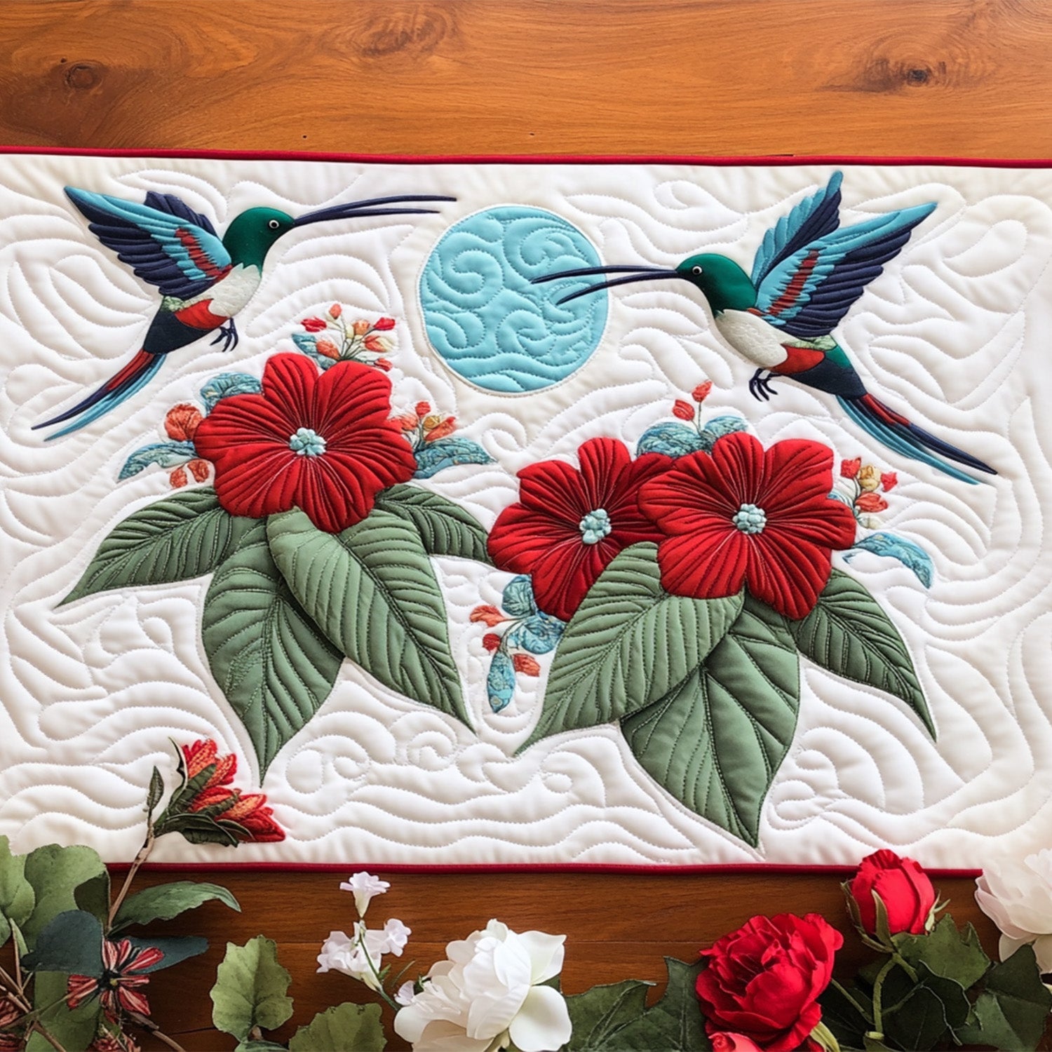 Soft Whirl Quilted Table Runner Kitchen Table Decor Hummingbird Themed Birthday Gifts