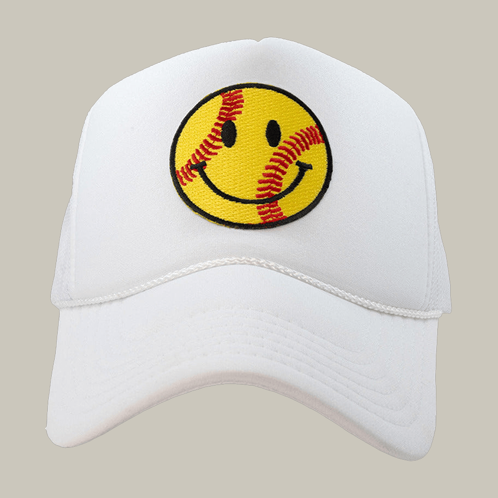 Softball Happy Face Patch Foam Trucker Hat Katydid Cap Solfball Lover Gift