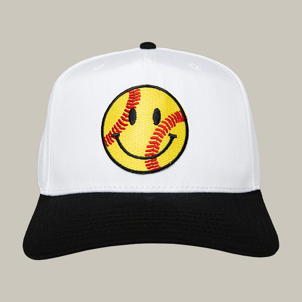 Softball Happy Face Two Toned Hat Sport Themed Solfball Cap Gift For Fans
