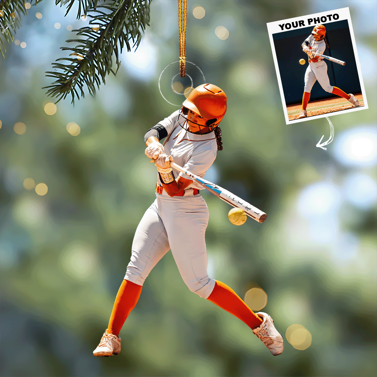 Softball Hit Personalized Photo Mica Ornament Gift For Softball Lovers Family Members