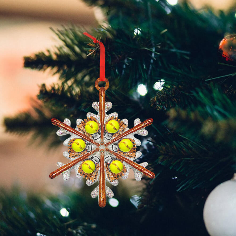 Softball Snow Flake Shaped Ornament Cute Gift For Christmas Decor