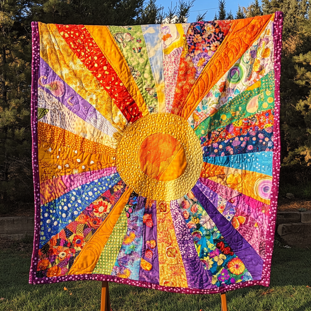 Solar Bloom Quilted Blanket Cute Throw Blanket Sunshine Themed Gifts