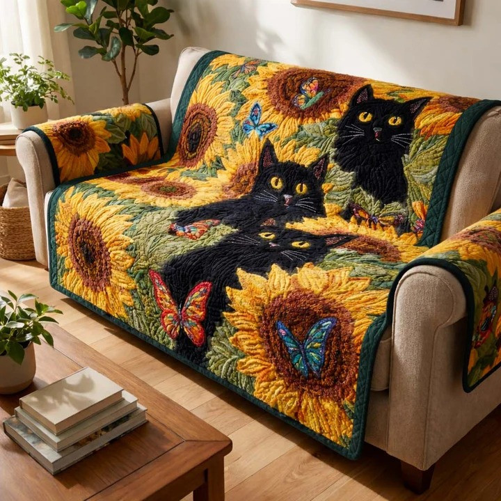 Solar Cat Forest Quilted Sofa Cover Cat Lover Home Decor Gift For Cozy Living Room