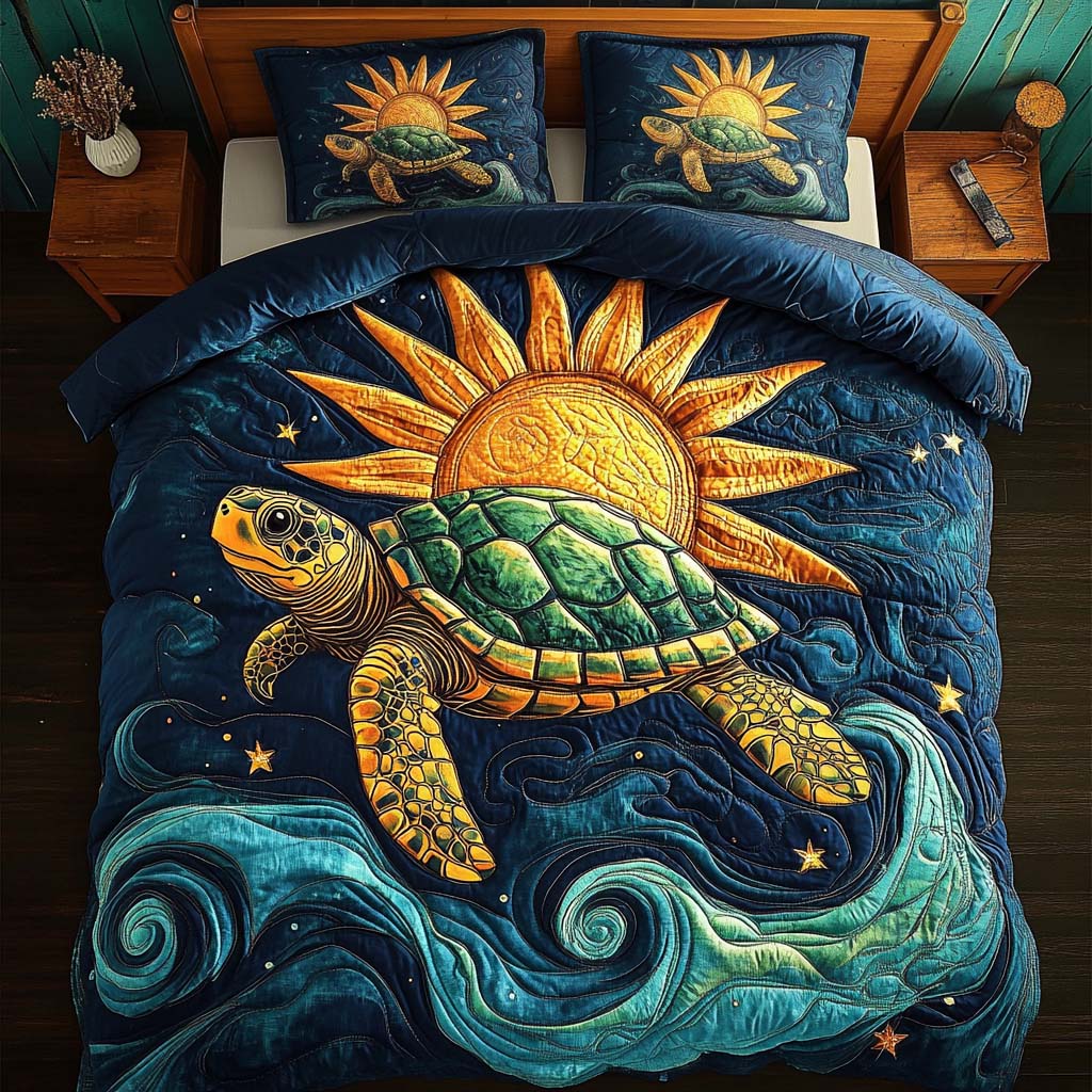 Solar Drift Quilted Bedding Set Christmas Bed Sheets Sea Turtle Gifts For Mom