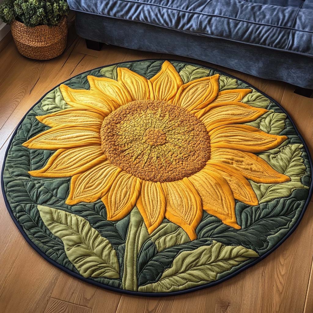 Solar Flair Quilted Round Mat Entry Way Ideas Gifts For Sunflower Lovers