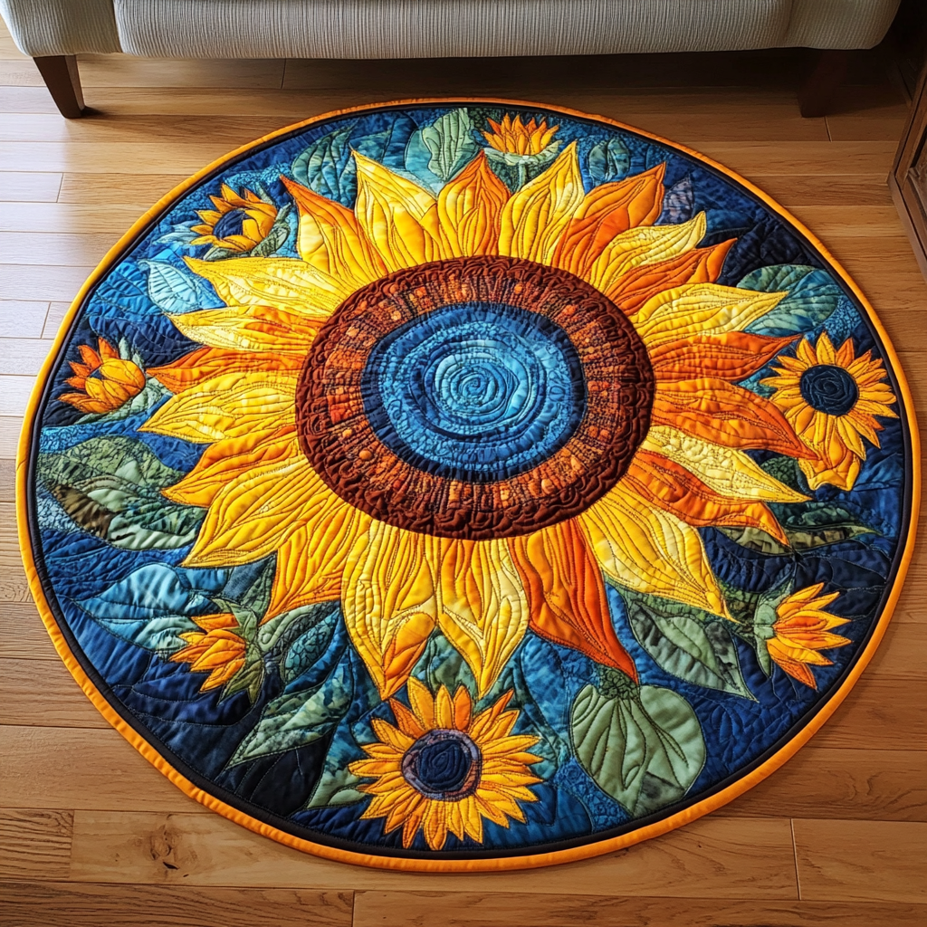 Solar Flare Echo Quilted Round Mat Foyer Decor Ideas Sunflower Throws