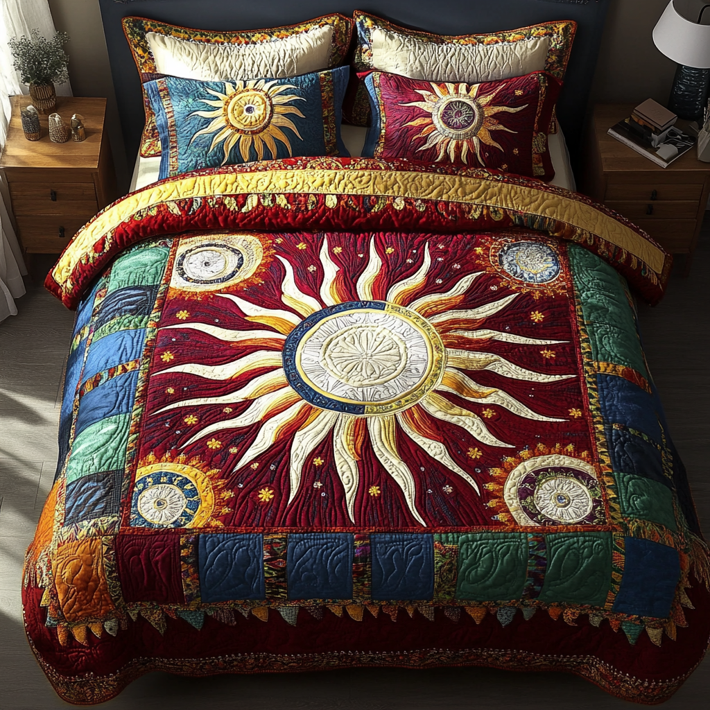 Solar Glow Quilted Bedding Set Meaningful Home Gift for Special Occasions