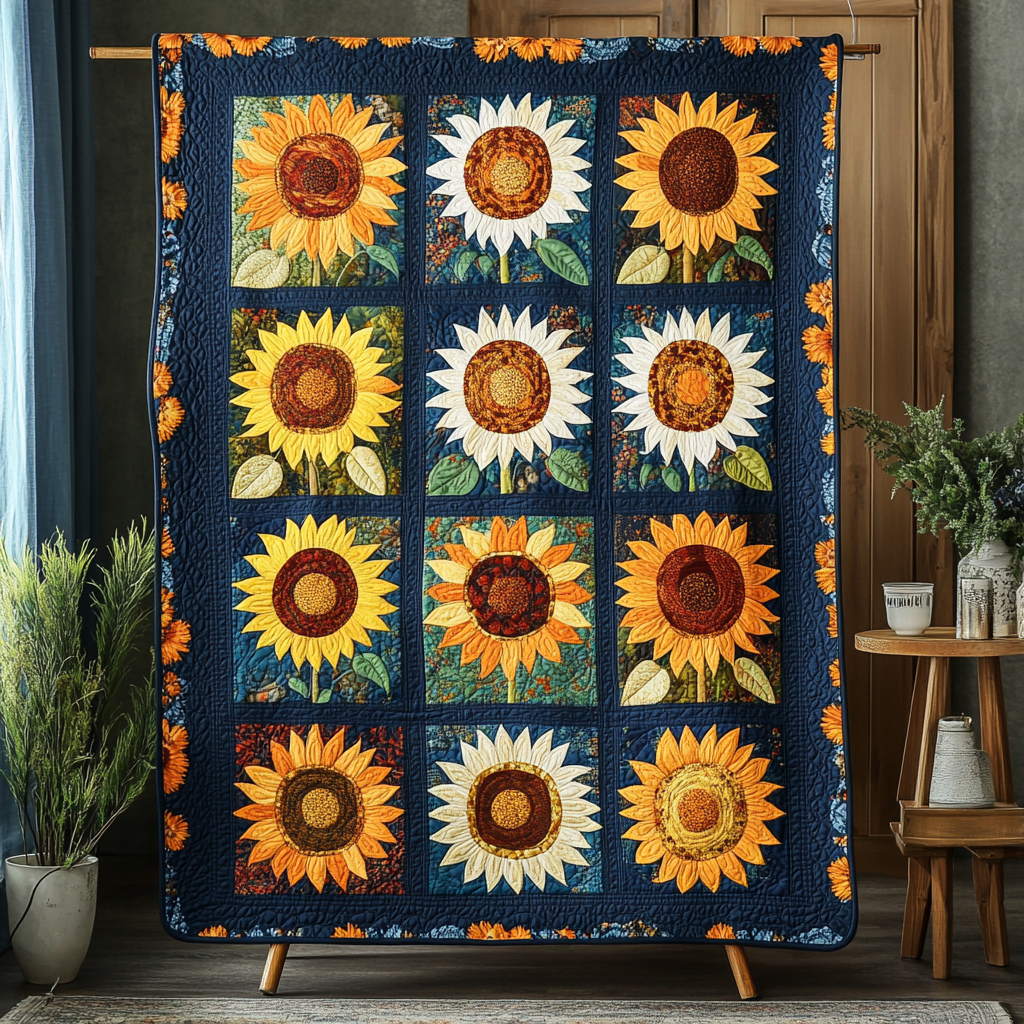 Solar Sunflower Quilted Blanket Sunflower Gifts For Friends