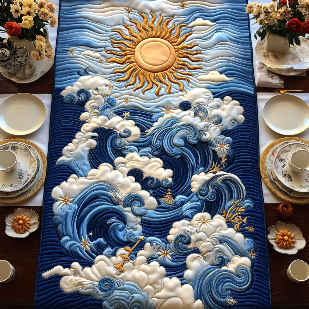 Solar Waves Quilted Table Runner Dining Table Decor Ideas Gifts For Sea Lovers