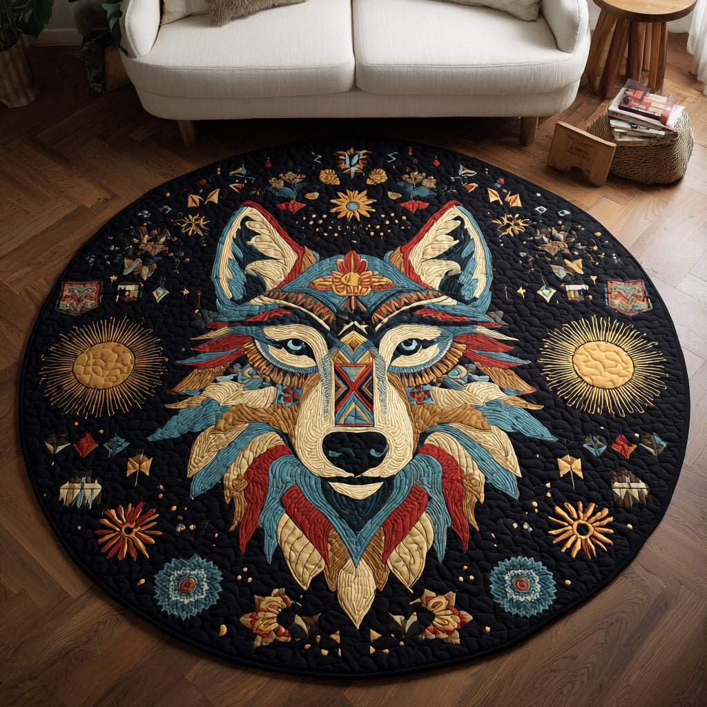 Solar Wolf Quilted Round Mat Christmas Entryway Decor Christmas Gift For New Grandmother