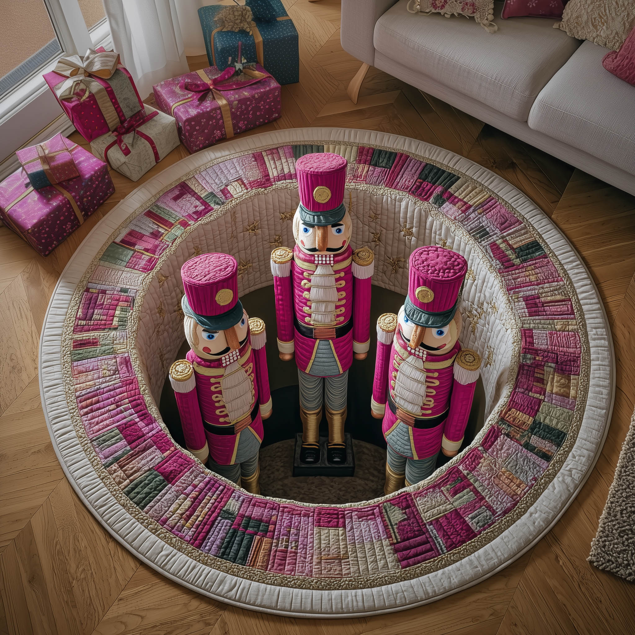 Soldier Assembled Quilted Round Mat Unique Quilted Round Mat for Modern Interiors