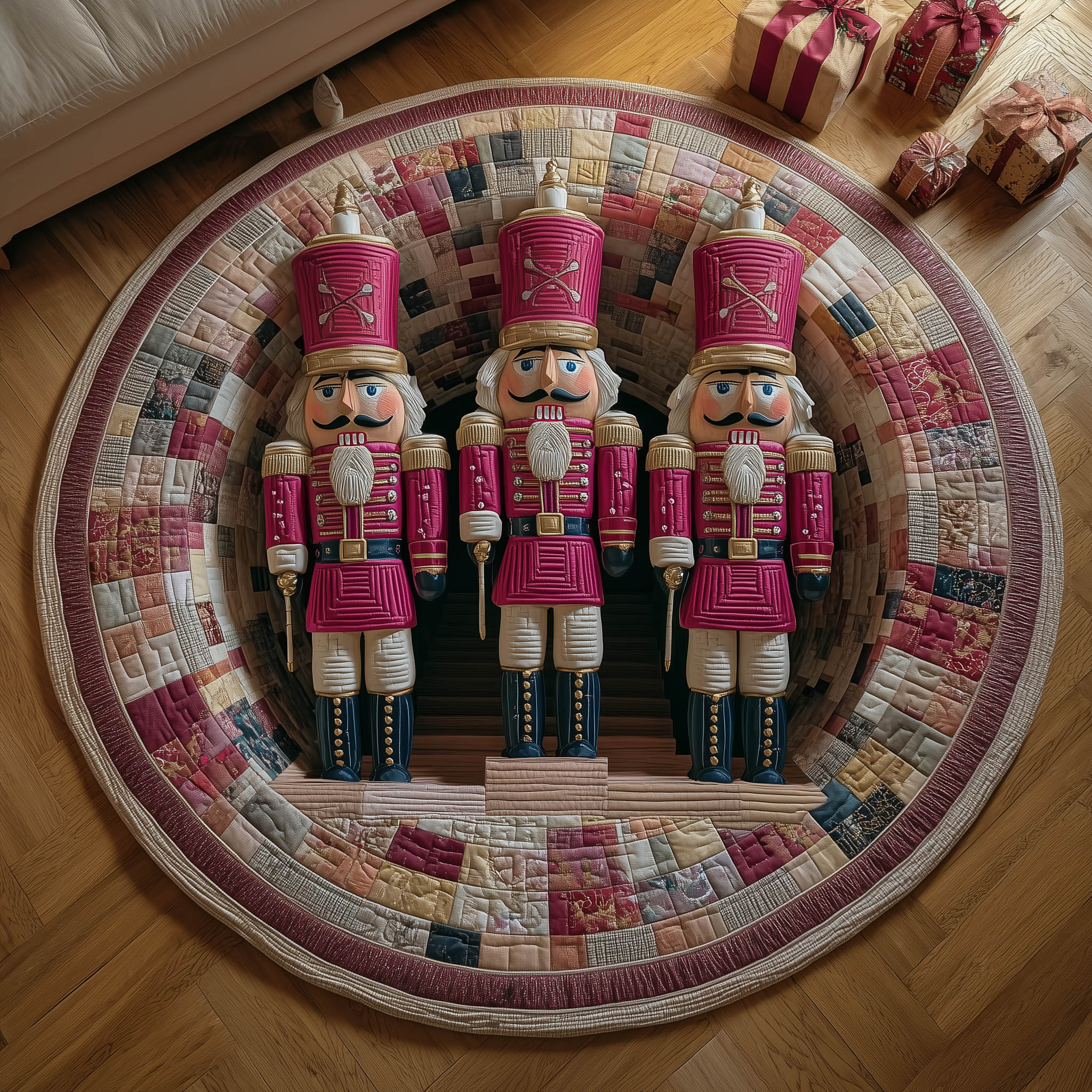Soldier Assembled Quilted Round Mat Vibrant Quilted Round Mat to Brighten Your Room