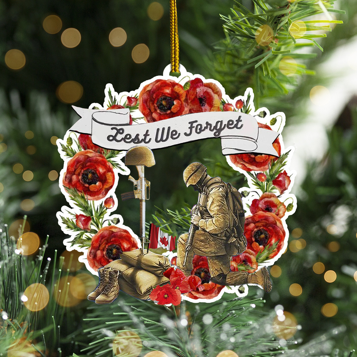 Soldier Kneeling Lest We Forget Canada Flag Ornament Thank You For Your Service Veteran
