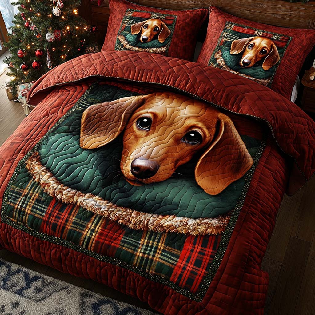 Solo Dachshund Quilted Bedding Set Best Christmas Duvet Cover Set Gifts For Sausage Dog Lovers