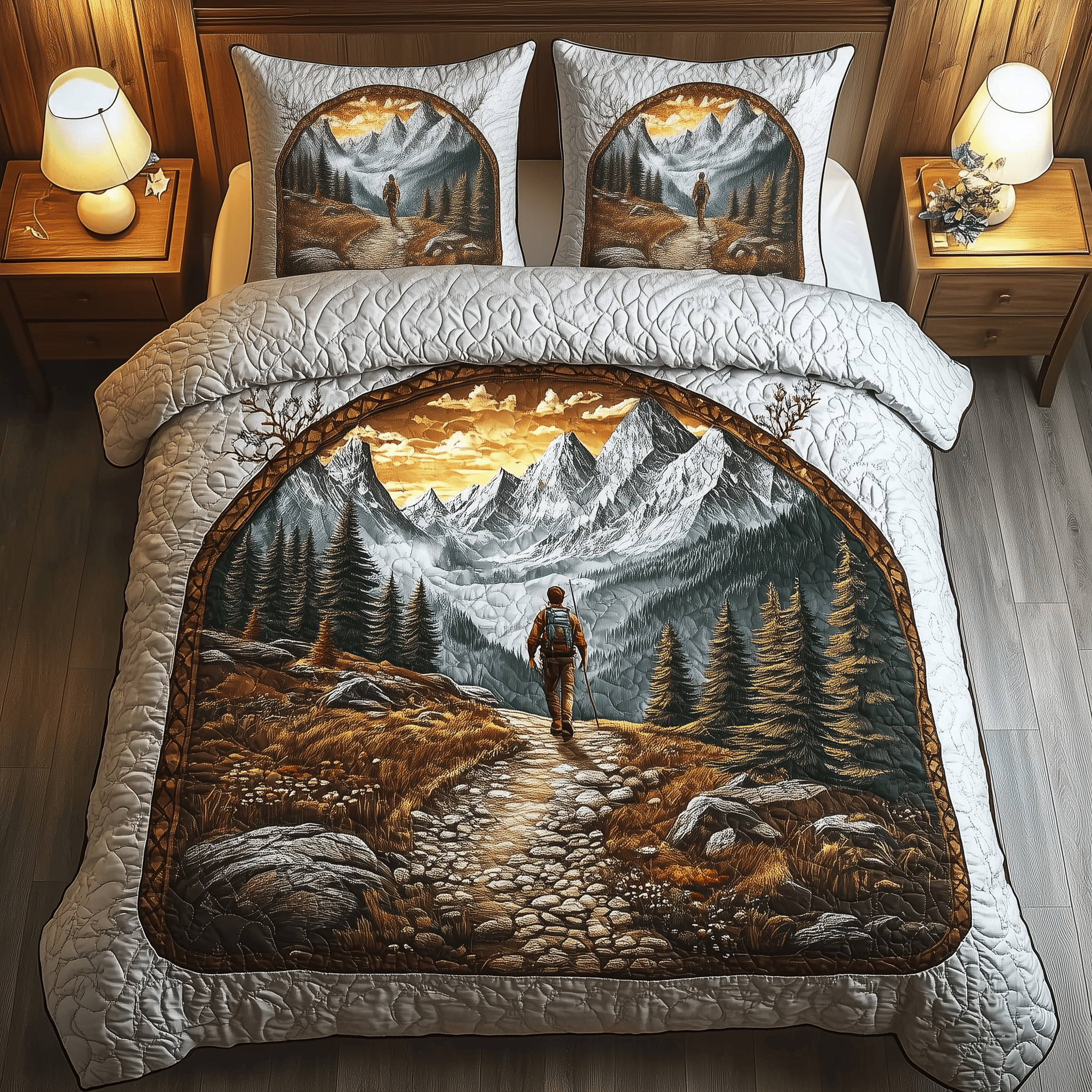 Solo Hiking Trail Quilted Bedding Set Gifts For Hiking Lovers