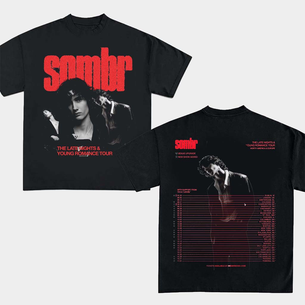 Sombr Merch The Late Nights And Young Romance Tour North America And Europe Tour Sombr T-Shirt