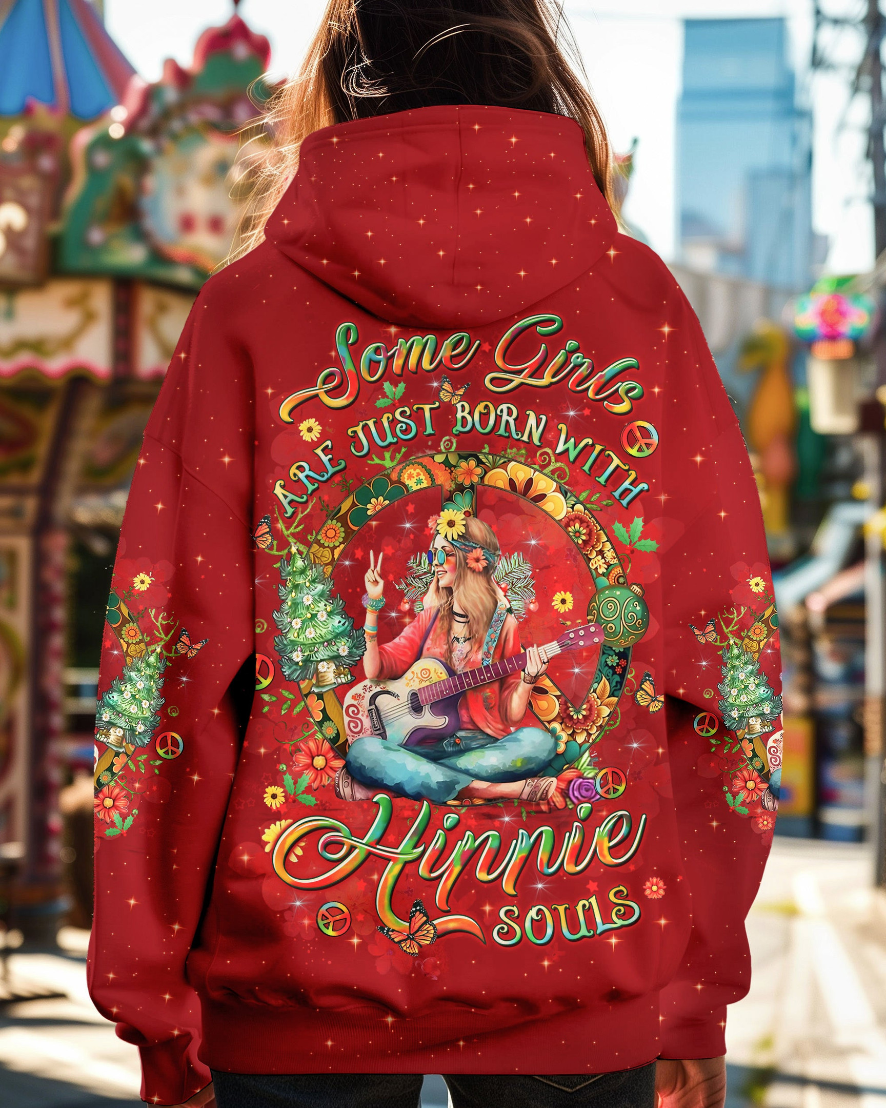 Some Girls Born With Hippie Souls Hoodie Hippie Clothes Guitar Christmas Gift Ideas