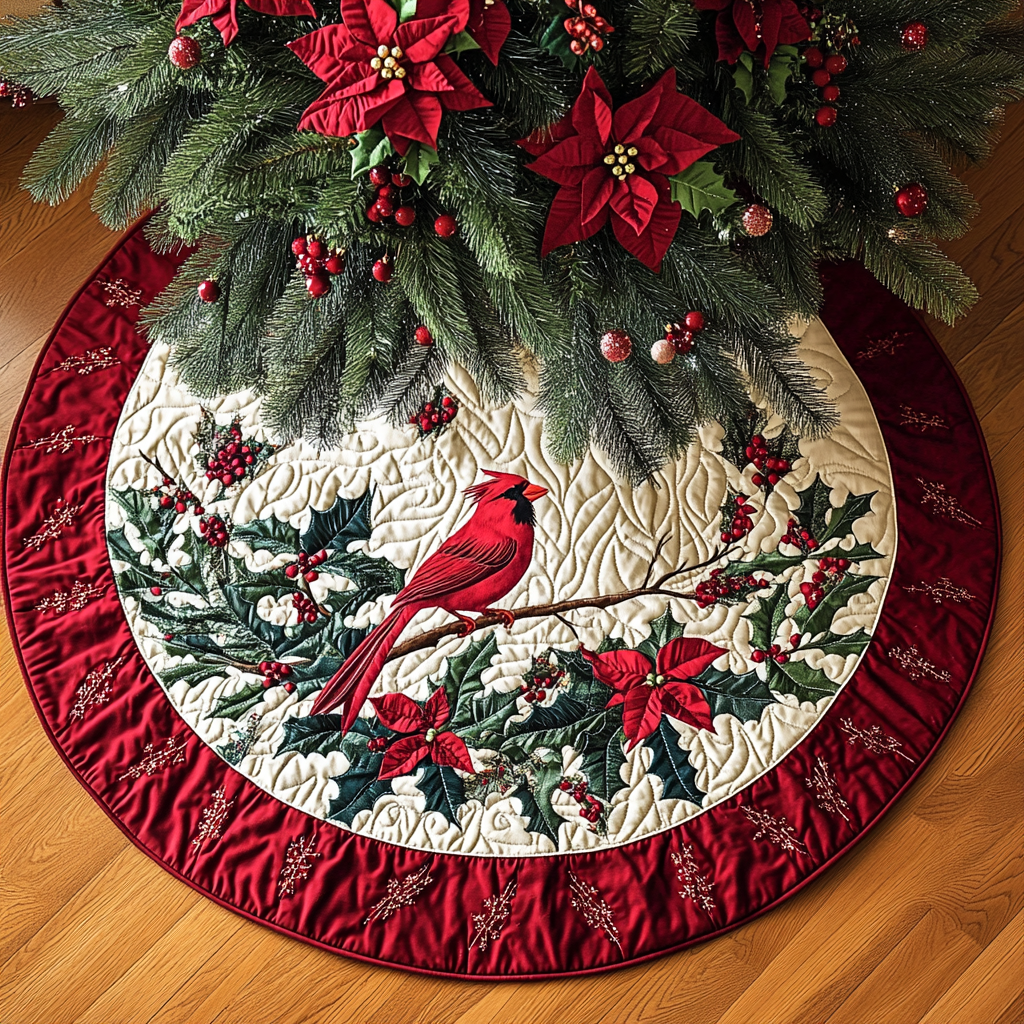 Song Of The Red Feather Christmas Quilted Tree Skirt Meaningful Christmas Gift to Warm the Heart