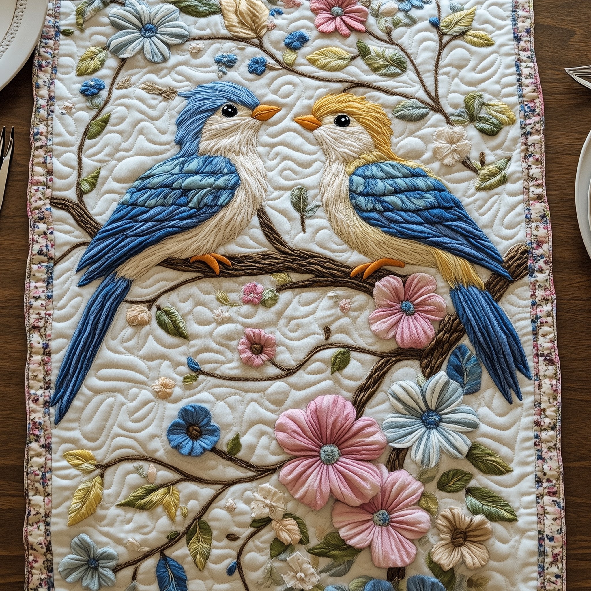 Songbirds Of Spring Quilted Table Runner Christmas Table Runner for Family Meals