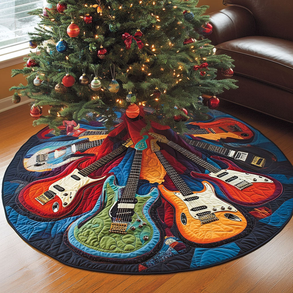 Sonic Blast Quilted Christmas Tree Skirt Seasonal Tree Area Decoration Xmas Under-Tree Decoration