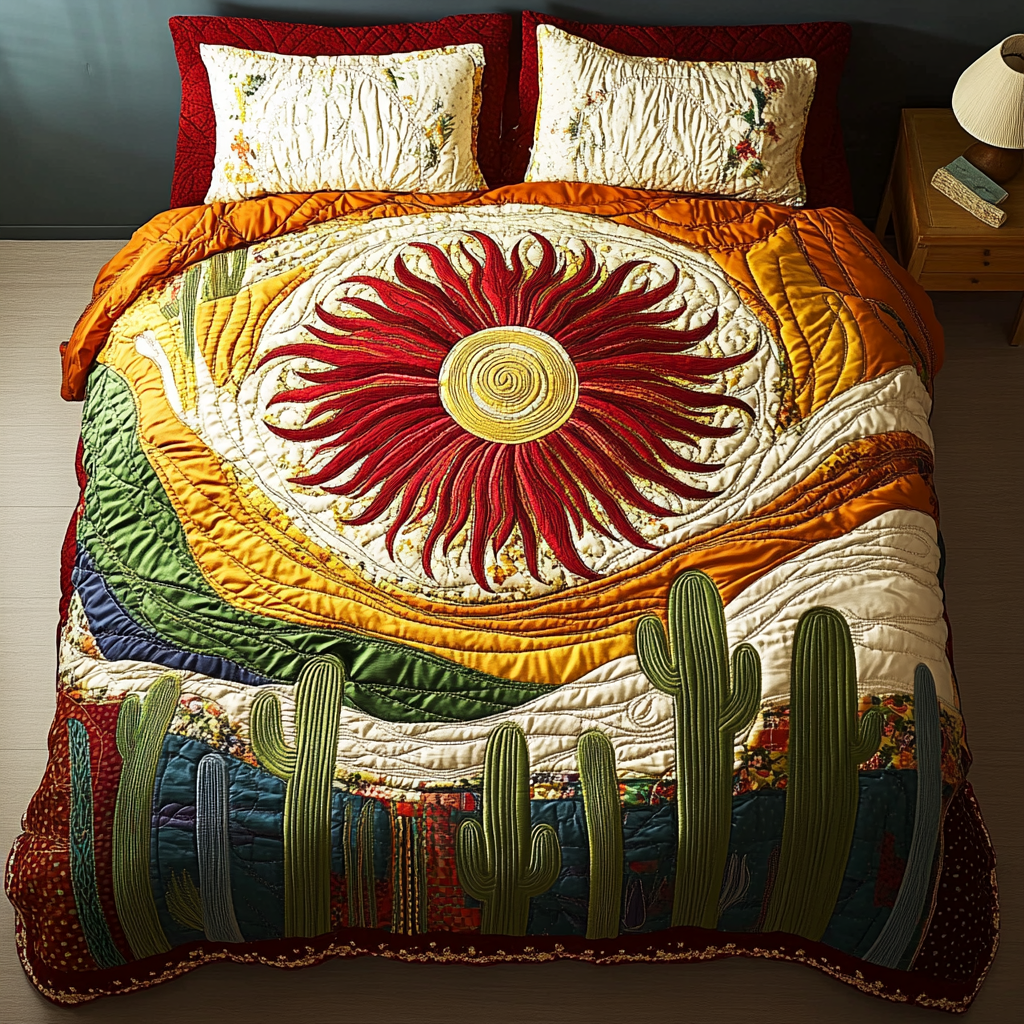 Sonoran Charm Quilted Bedding Set Bedroom Decor Cactus For Birthday Gift