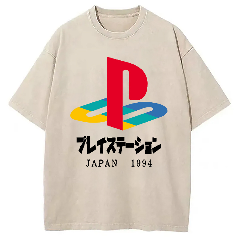 Sony Playstation Japanese Washed T-Shirt Minimal Retro Graphic Clothing Gifts For Her