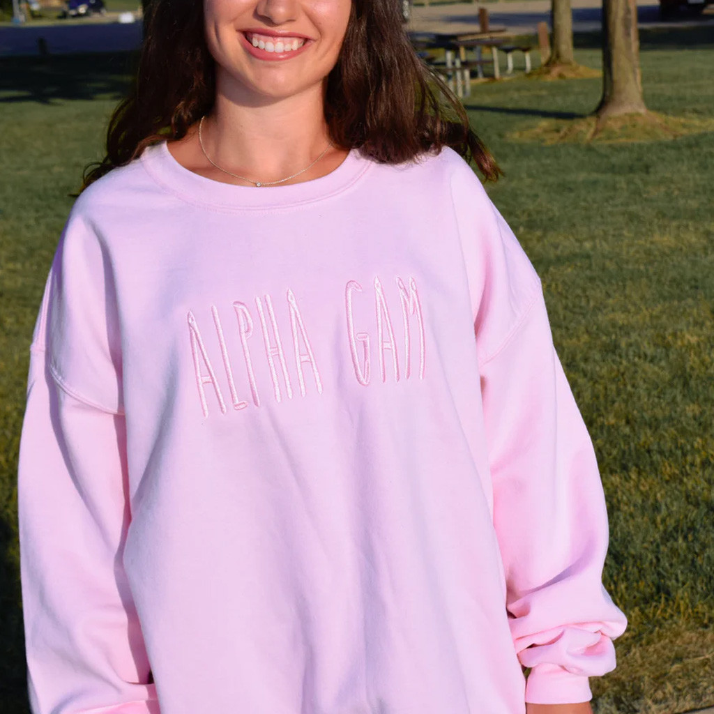 Sorority Merch Embroidered Sorority Sweatshirt Light Pink Christmas Gifts For Sister