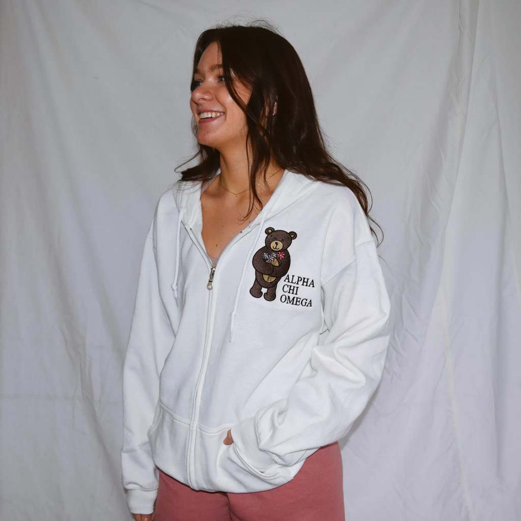 Sorority Merch Floral Valentine's Bear Sorority Zip Hoodie Birthday Gifts For Sister