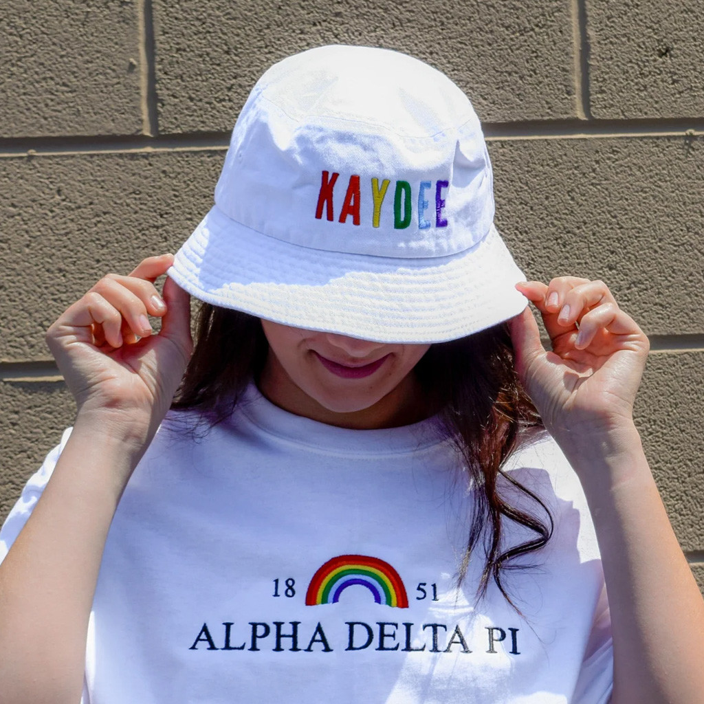 Sorority Merch Rainbow Lettered Sorority Bucket Hat Christmas Ideas For Girlfriend