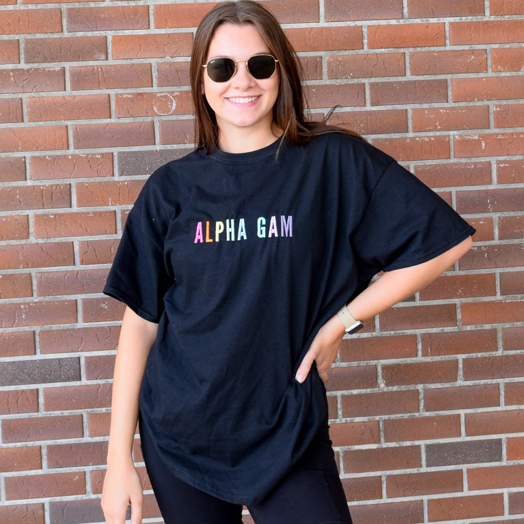 Sorority Merch Simple Rainbow Letters Sorority T-Shirt Embroidered Birthday Ideas For Sister