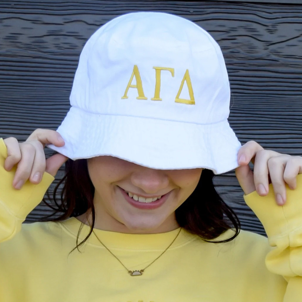 Sorority Merch Traditional Greek Letters Sorority White Bucket Hat Gifts For Her