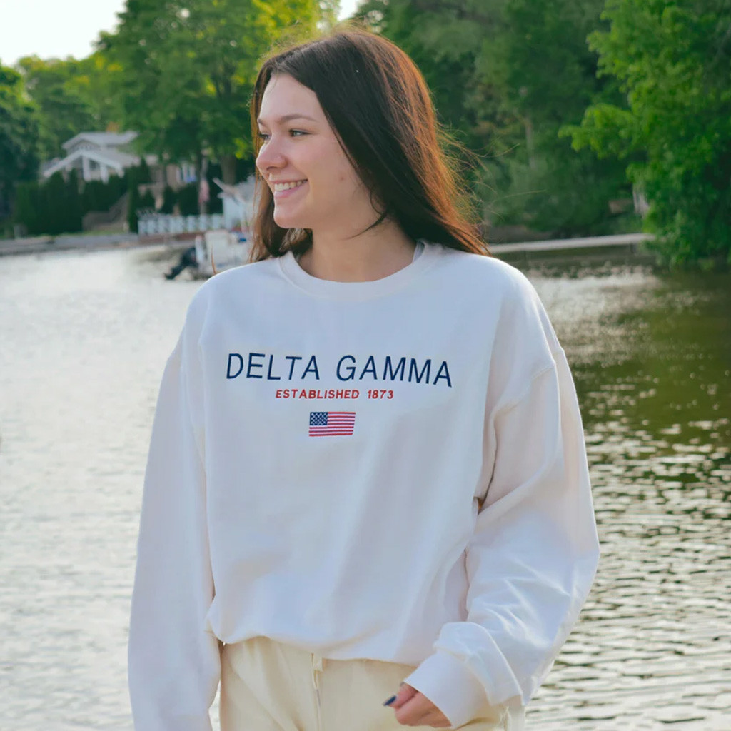 Sorority Merch Vintage Inspired Flag Sorority Sweatshirt Embroidered Gifts For Daughter