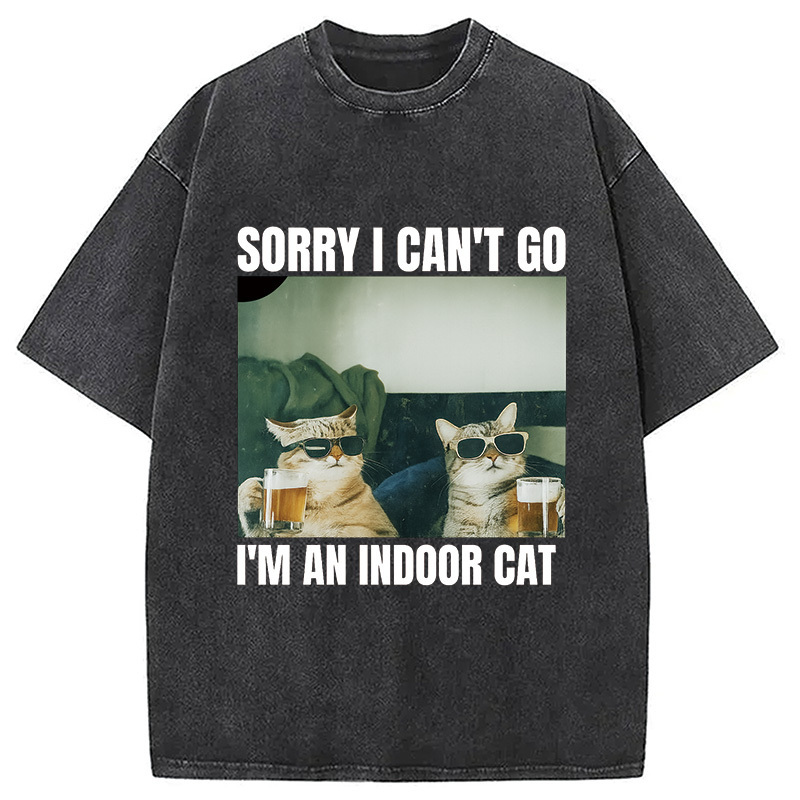 Sorry I Can't Go I'm An Inside Cat Washed T-Shirt Retro Humor Outfit Idea Gifts For Sister Sorry I Can't Go I'm An Inside Cat Washed T-Shirt Retro Humor Outfit Idea Gifts For Sister