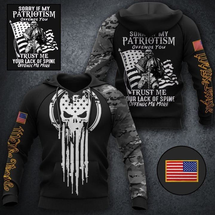 Sorry If My Patriotism Offends You Skull Hoodie We The People Veteran Hoodie Men's