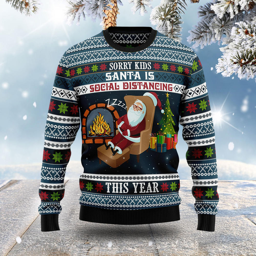 Sorry Kids Santa Claus Is Social Distancing Ugly Christmas Sweater Christmas Gift Ideas