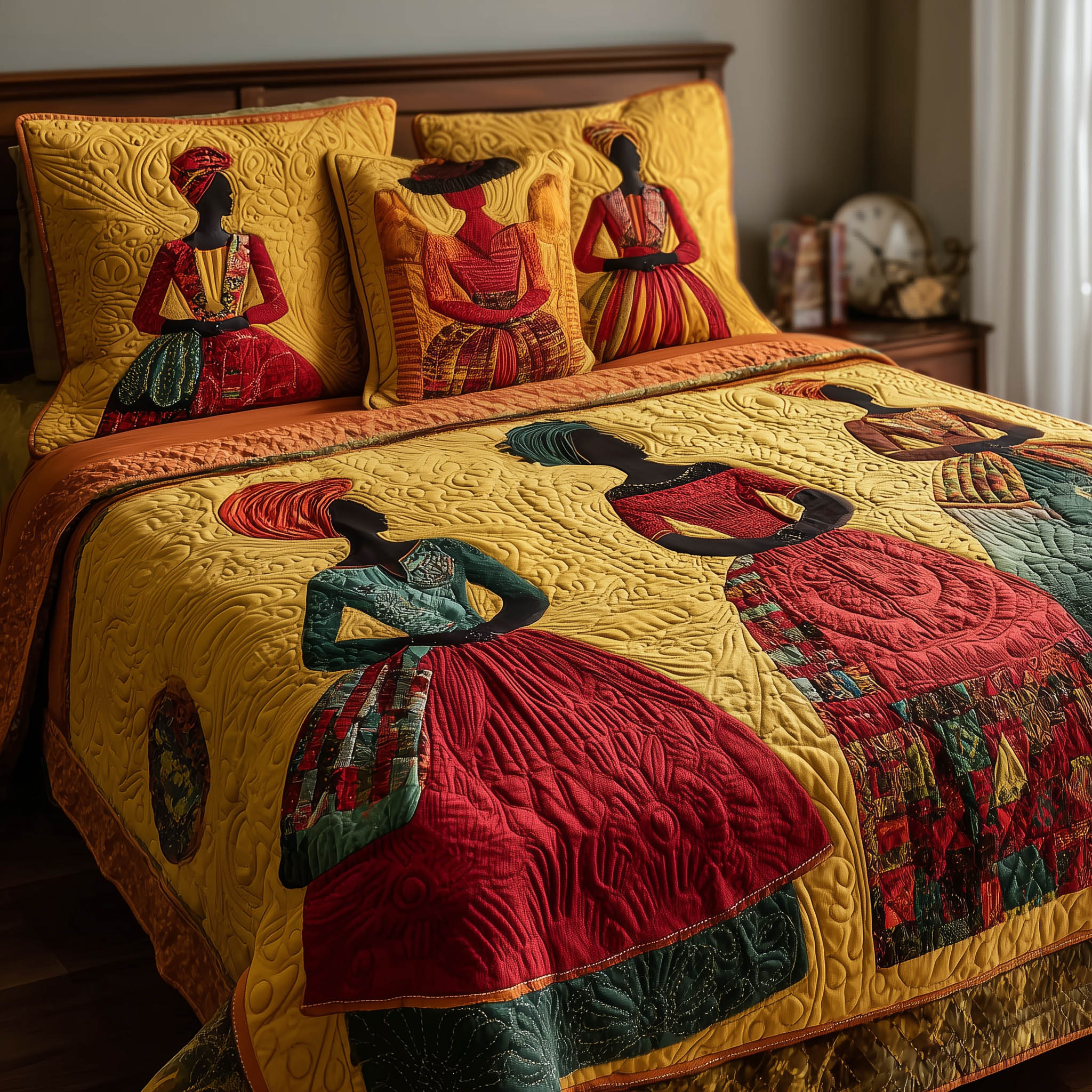 Soulbound Roots Quilted Bedding Set Duvet Cover Bedspread Black Women Melanin Gifts