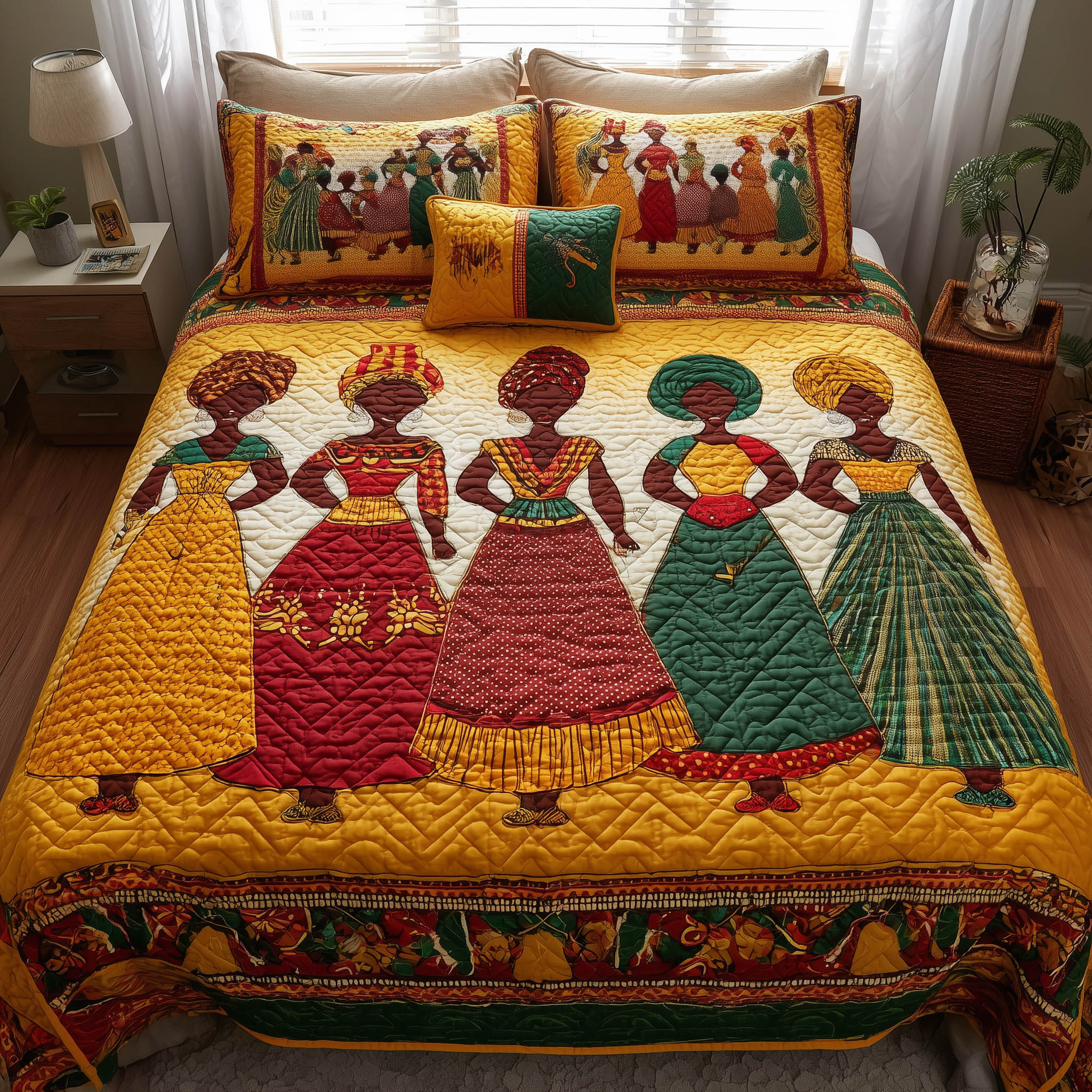 Soulbound Roots Quilted Bedding Set Duvet Cover Bedspread Melanin African American Gifts