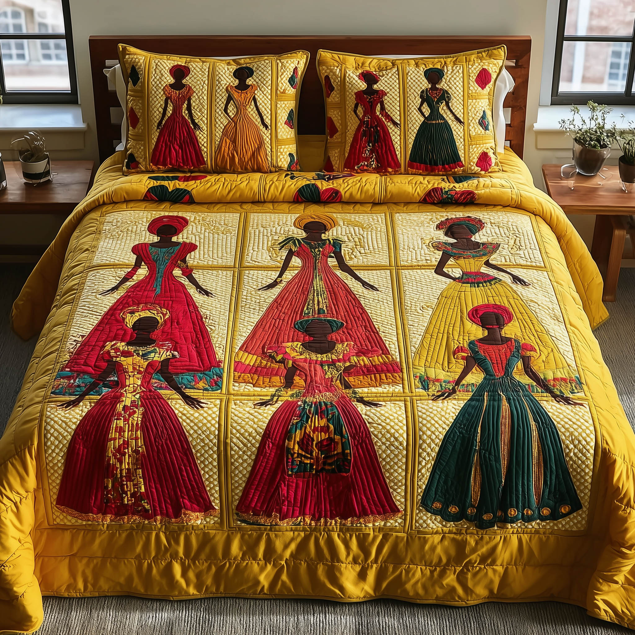 Soulbound Roots Quilted Bedding Set Duvet Cover Bedspread Melanin Black Women Gift Ideas