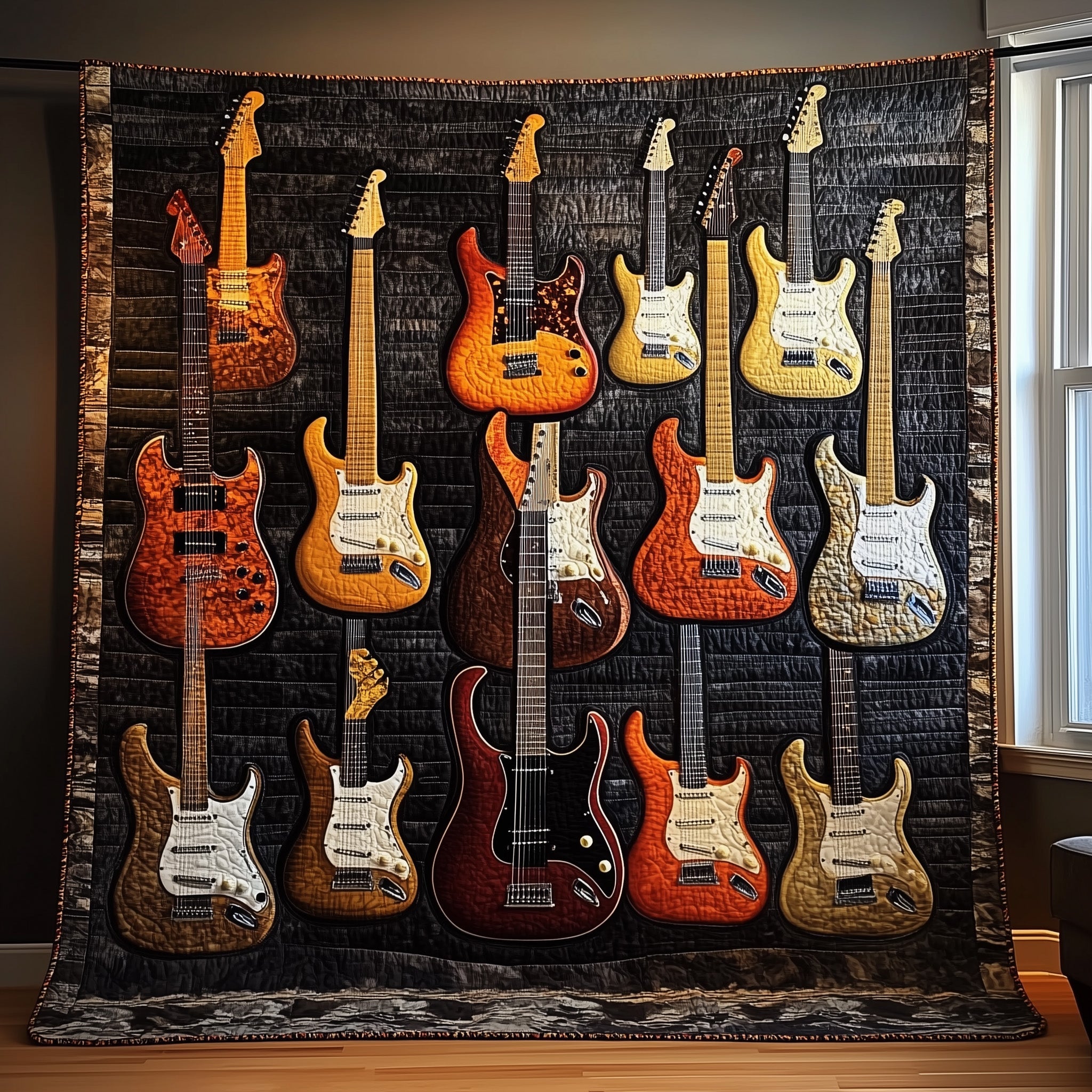 Soulful Guitars Quilted Blanket Nice Throw BlanketCool Presents For Guitar Players