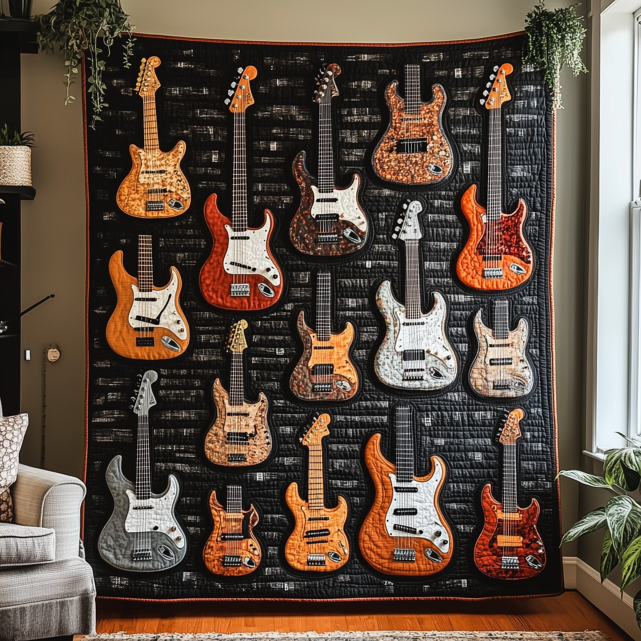 Soulful Guitars Quilted Blanket Nice Throw BlanketGuitar Lovers Presents