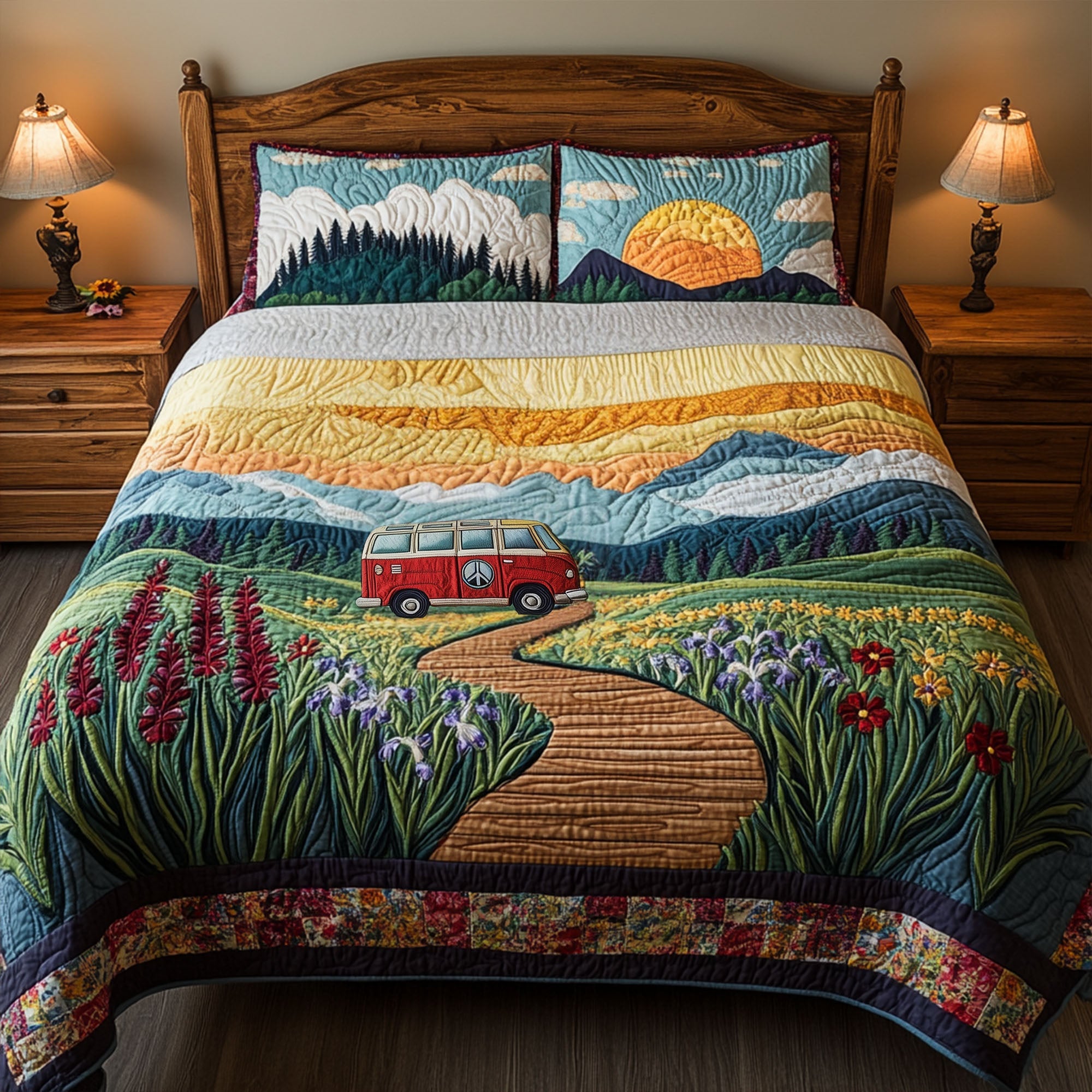 Soulful Wanderer Quilted Bedding Set Cool Bedroom Decor Hippie Gifts For Her