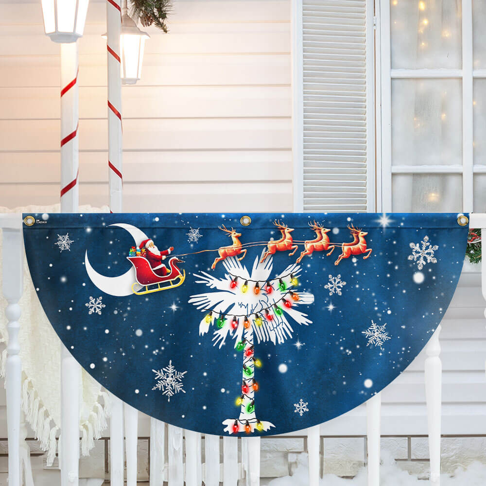 South Carolina Christmas Fan Flag Santa Palm Tree Non Pleated Decor